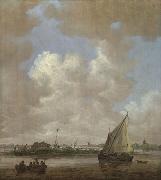 Jan van Goyen, A River Scene, with a Hut on an Island.